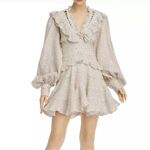 Acler Wickham Dot Ruffled Eggshell Balloon Sleeve Mini Dress 2 Romantic NWT